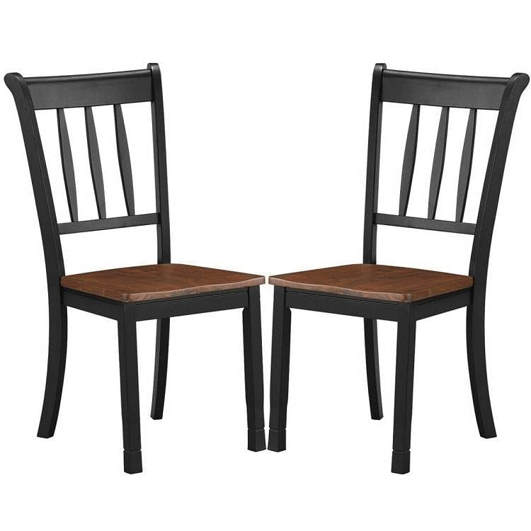 Set of 2 Solid Wood Black Mission Style Armless Dining Chairs with Brown Seat - Free Shipping 