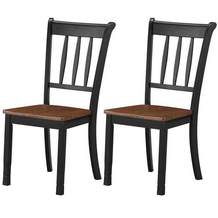 Set of 2 Solid Wood Black Mission Style Armless Dining Chairs with Brown Seat - Free Shipping