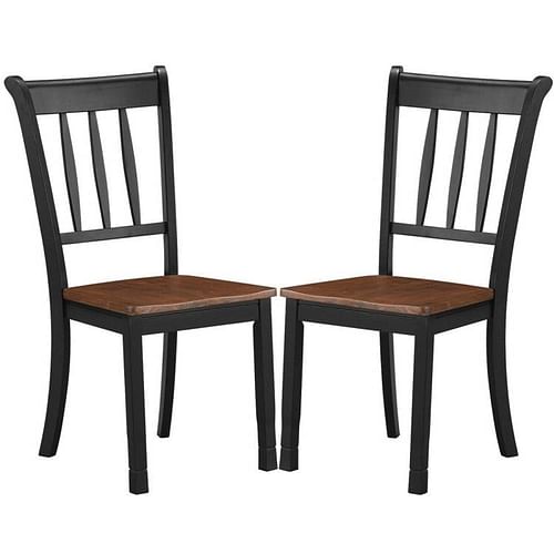 Set of 2 Solid Wood Black Mission Style Armless Dining Chairs with Brown Seat - Free Shipping