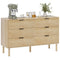 Bedroom Chest of Drawers, 6 Drawer Dresser with Fluted Panels and Solid Wood Legs, Storage Cabinet for Living Room, Oak