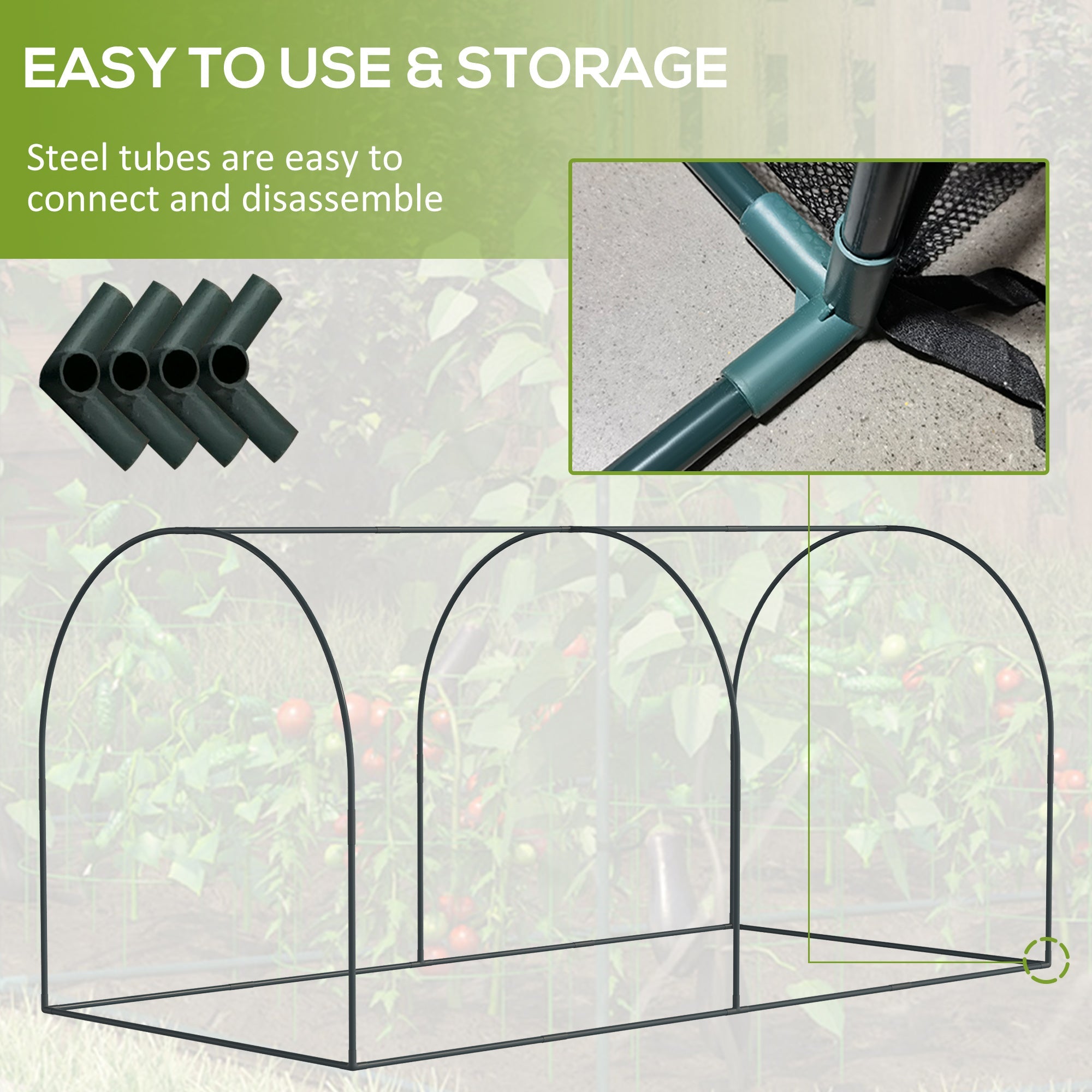 Outsunny 8' x 3' Crop Cage, Garden Plant Protector, with 3 Zippered Doors and 6 Ground Stakes, for Garden, Yard, Lawn Dark Green 