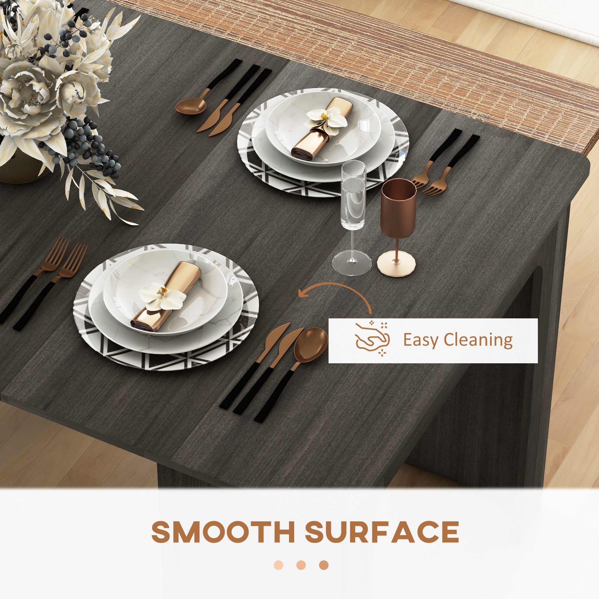 HOMCOM Foldable Table, Extendable Dining Table, Kitchen Table for Small Spaces, Seats up to 6 People, Grey 