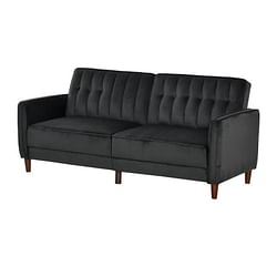 Mid-Century Modern Futon Sleeper Sofa Bed in Black Velvet Upholstery - Free Shipping 