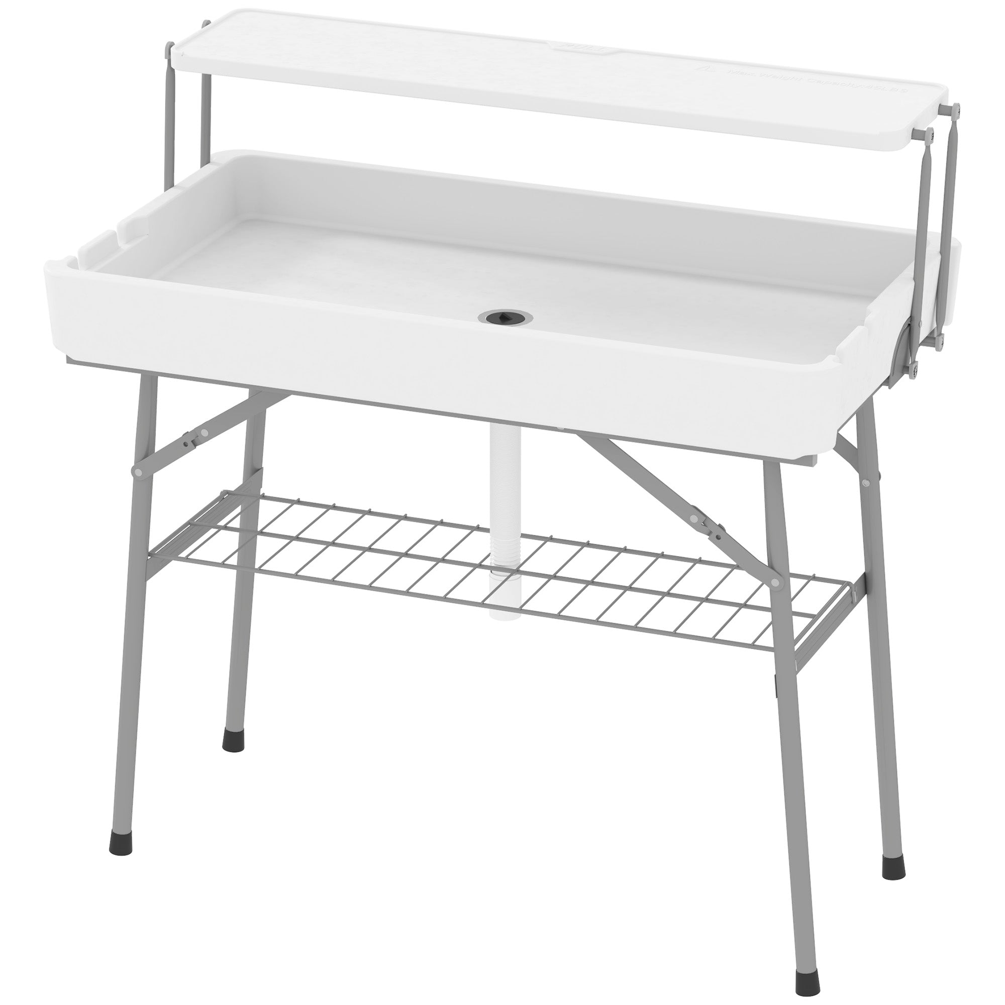 Outsunny 3.5ft Folding Ice Cooler Table with Drain, 2-Tier Party Cooler Table Outdoor Cooler Table with Shelf, Patio Cooler Table for Party Picnic BBQ Camping Wedding, White 