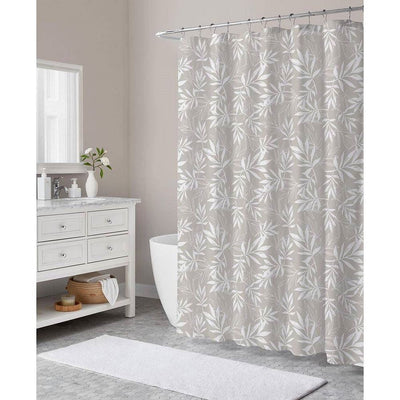 72-inch Polyester Fabric Shower Curtain with Taupe Gray White Leaves Pattern - Free Shipping 