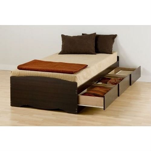 Twin XL Espresso Brown Platform Bed with 3 Storage Drawers - Free Shipping