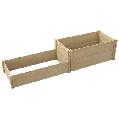 Outsunny DIY Raised Garden Bed Two-Box Wooden Planters Outdoor Patio Backyard Veggies Flowers Herbs Plants Growing Easy Assembly 
