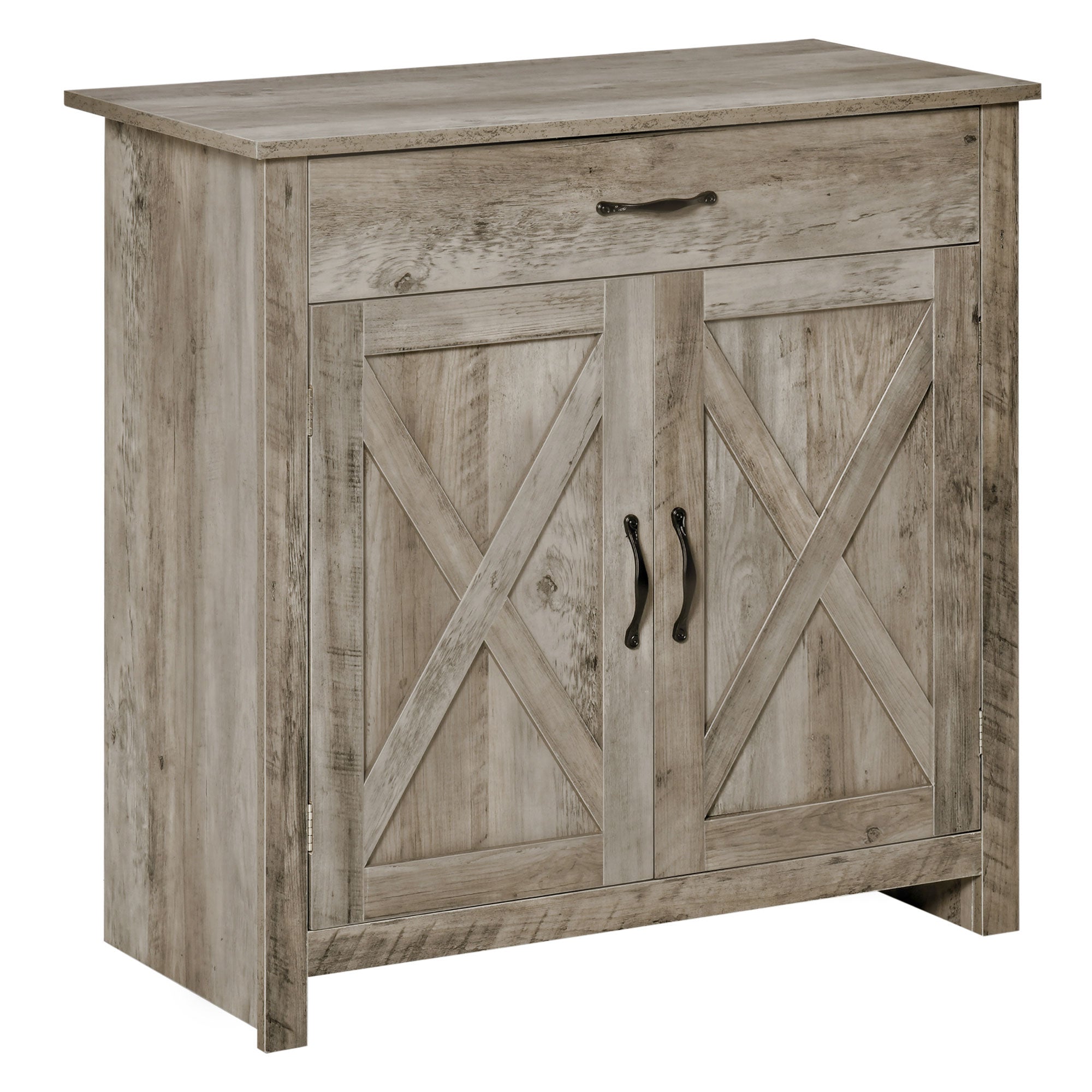 HOMCOM Farmhouse Style Barn Door Sideboard Coffee Bar Buffet Accent Storage Cabinet for Living Room Entryway Grey Wash 