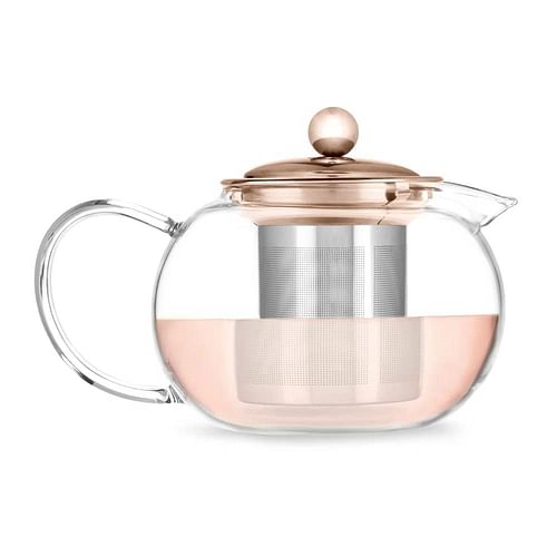 28 oz Glass Teapot with Removeable Rose Gold Stainless Steel Infuser - Free Shipping 