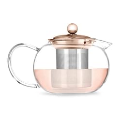 28 oz Glass Teapot with Removeable Rose Gold Stainless Steel Infuser - Free Shipping 