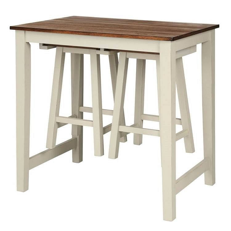 3 Piece Farmhouse Counter Height Kitchen Pub Table Set with 2 Saddle Bar Stools - Free Shipping 