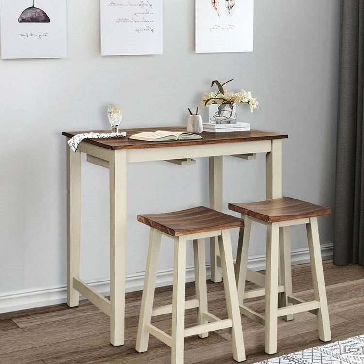 3 Piece Farmhouse Counter Height Kitchen Pub Table Set with 2 Saddle Bar Stools - Free Shipping 