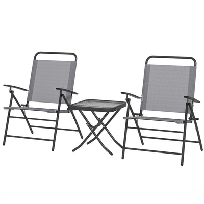 Outsunny Folding Bistro Set, Small Patio Set with Back Adjustable Chairs and Glass Top Table for Garden, Balcony, Porch, Grey 