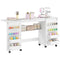 Folding Craft Table, Rolling Sewing Machine Table with Magnetic Doors, Bins, Pegs, Storage Shelf, Lockable Wheels, White