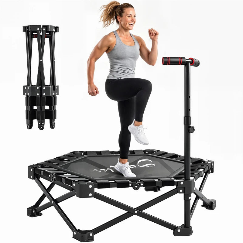 42-Inch Foldable Mini Fitness Trampoline with Adjustable Handlebar – 400 lb Capacity