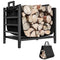 Outdoor Firewood Rack with Log Carrier, Heavy Duty Steel Wood Log Storage Stacker for Fireplace, Black