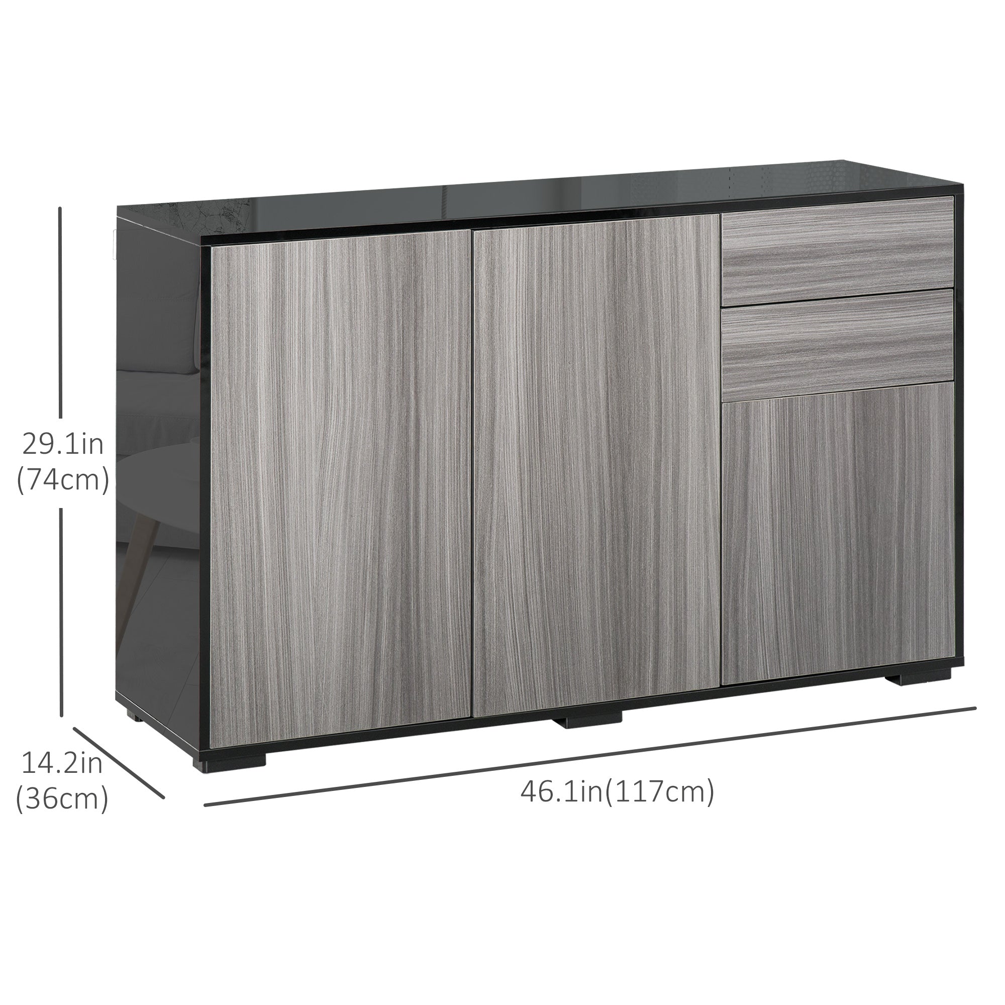 HOMCOM Coffee Companion: Kitchen Sideboard Storage Cabinet with Push-Open Drawers, Modern Design for Living Room, Black Hue 