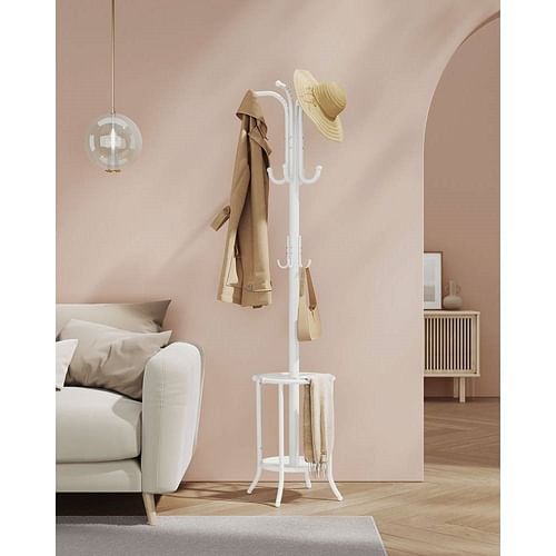 Heavy Duty White Metal Coat Rack with Umbrella Holder - Free Shipping