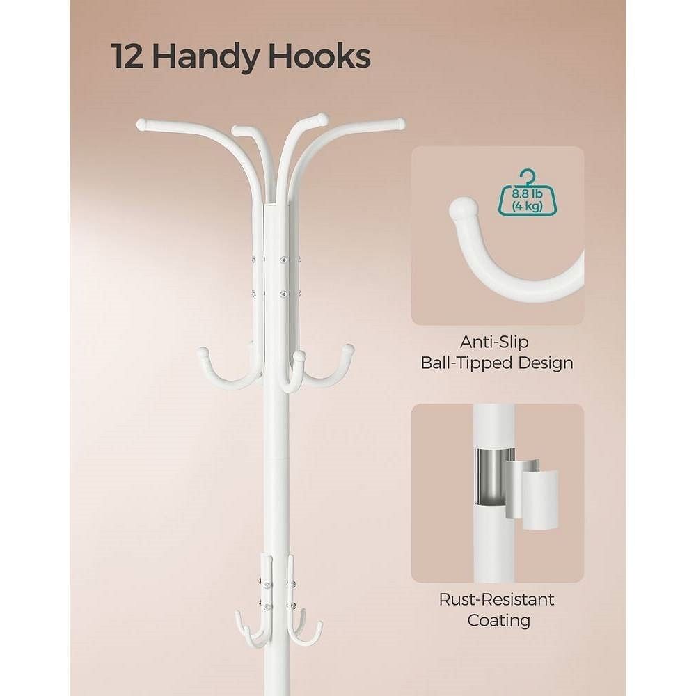 Heavy Duty White Metal Coat Rack with Umbrella Holder - Free Shipping