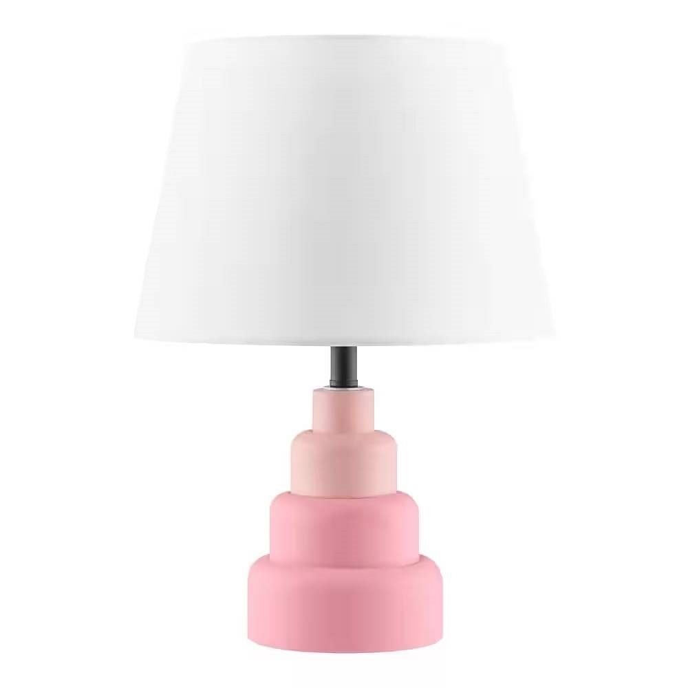 Small Pink Desk Light Table Lamp with White Fabric Shade for Bedside Nightstand - Free Shipping