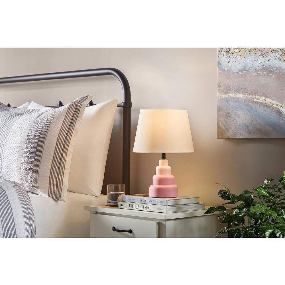 Small Pink Desk Light Table Lamp with White Fabric Shade for Bedside Nightstand - Free Shipping