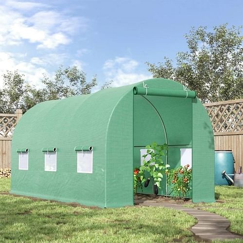 14.5 ft x 6.3 ft Outdoor Greenhouse with Green PE Cover and Sturdy Steel Frame - Free Shipping 