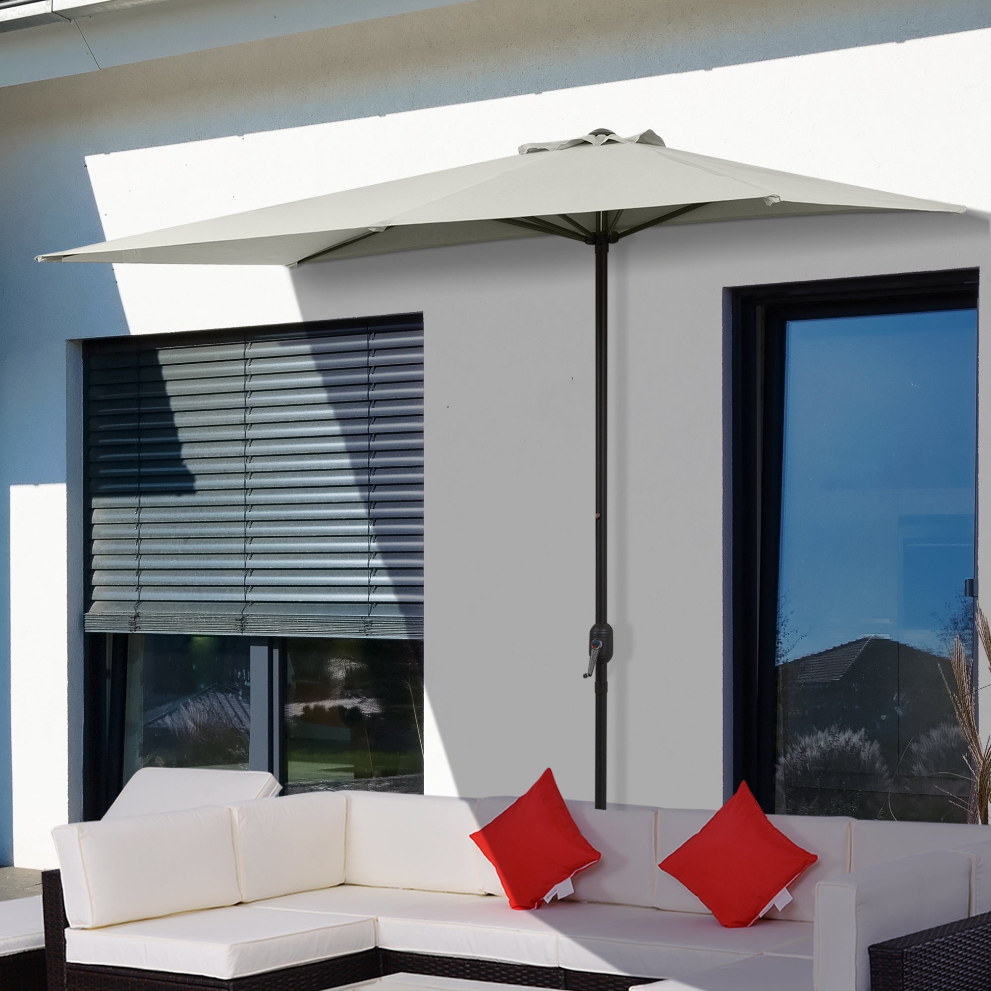 Outsunny 8ft Half Round Umbrella, Outdoor Balcony Parasol Patio Garden Outdoor Window Sun Shade w/ 5 Ribs Beige 