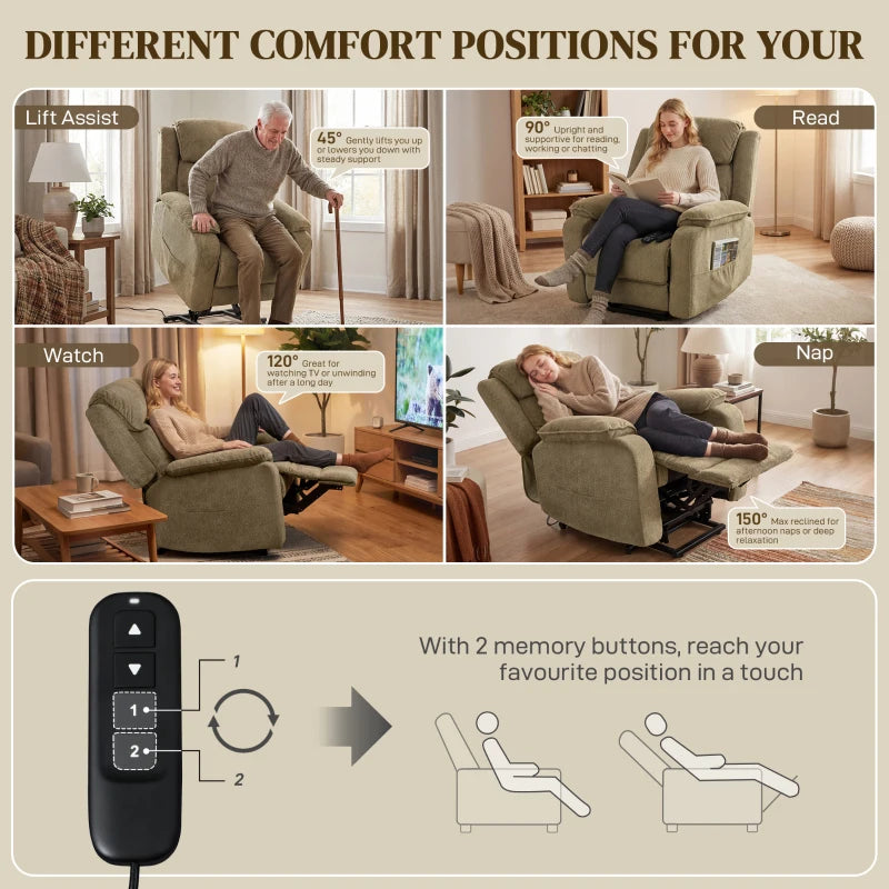 Power Recliner Chair with Massage, Electric Lift Chair for Elderly with Side Pockets, 2 Memory Positions, Remote, Brown