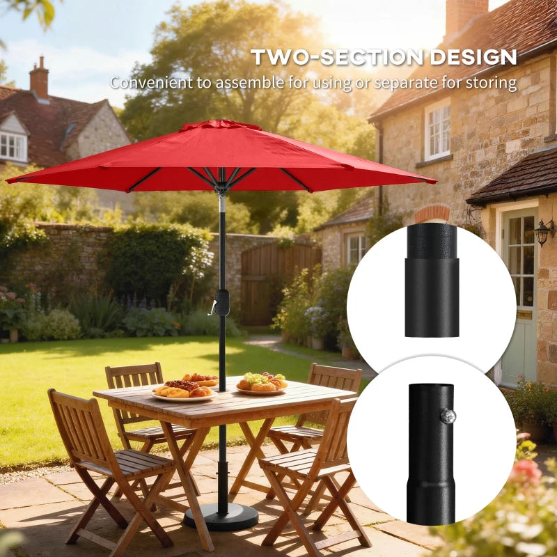 Patio Sun Umbrella, Outdoor Parasol with 6 Ribs, Wine Red