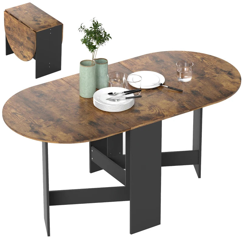 Oval Folding Dining Table, Space Saving Drop Leaf Kitchen Table for Dining Room, Living Room, Rustic Brown