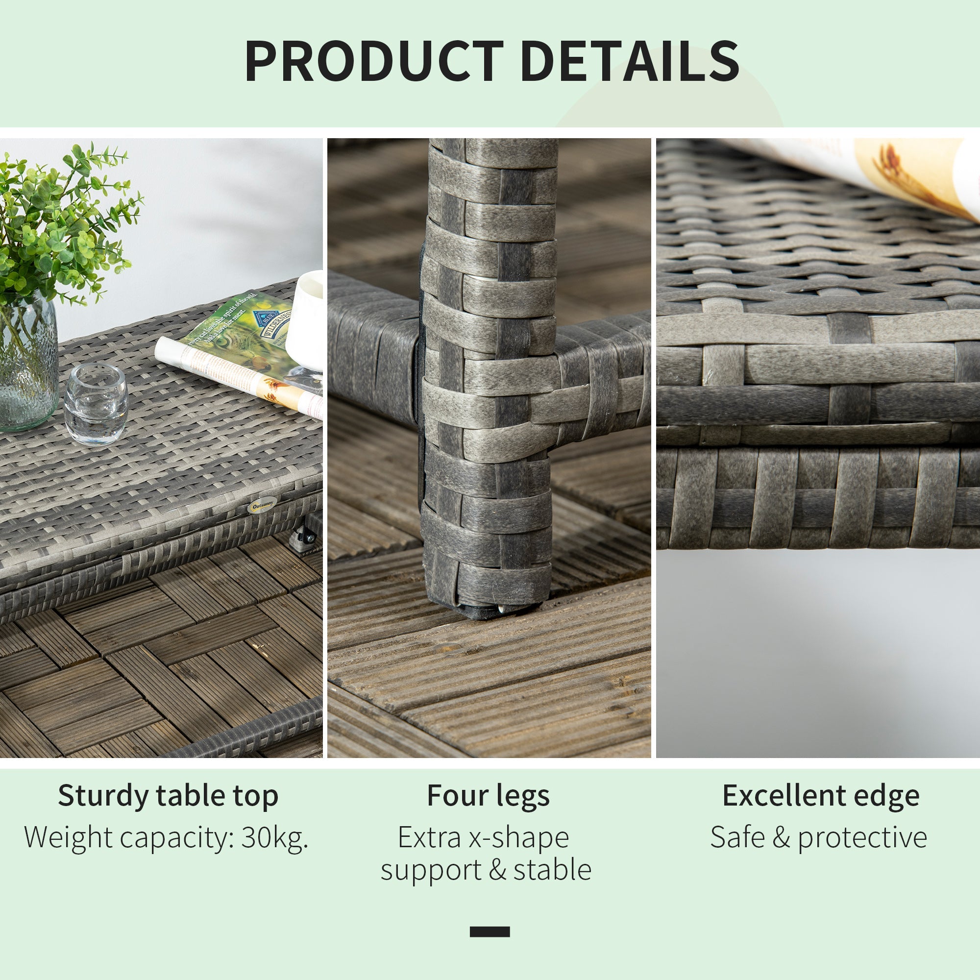 Outsunny Patio Rattan End Table, Outdoor Side Table with Full Woven Table Top for Garden, Balcony, Mixed Grey 