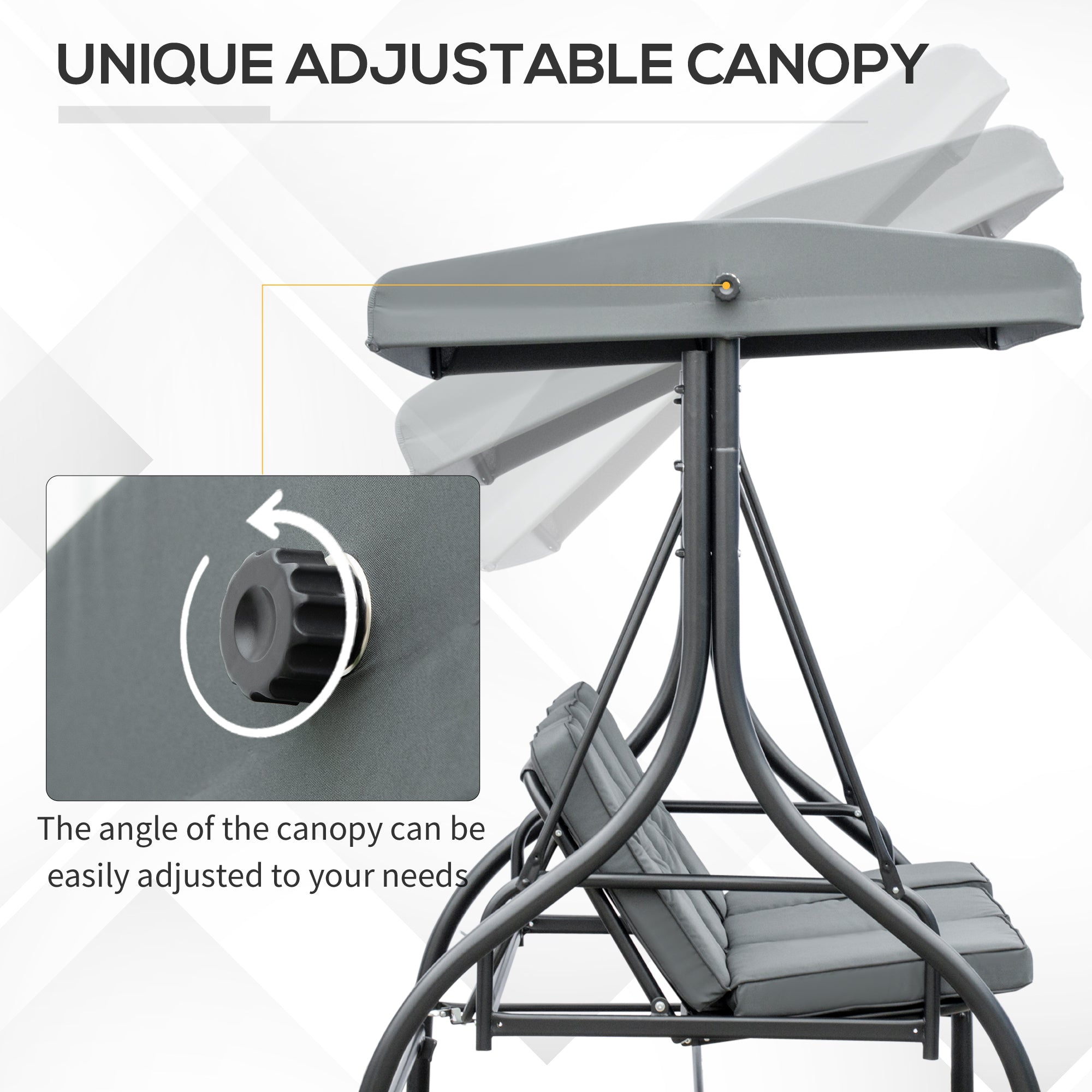 Outsunny Patio Swing Bed Convertible 3 Seater with Adjustable Canopy Cushions Dark Grey 