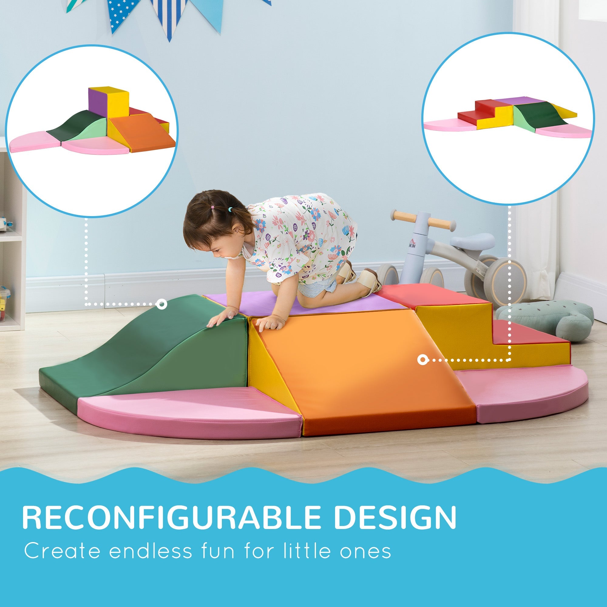 Qaba 6-Piece Soft Play Set for Toddlers 12-36 Months Climb Crawl Slide Multicoloured Activity Toys 