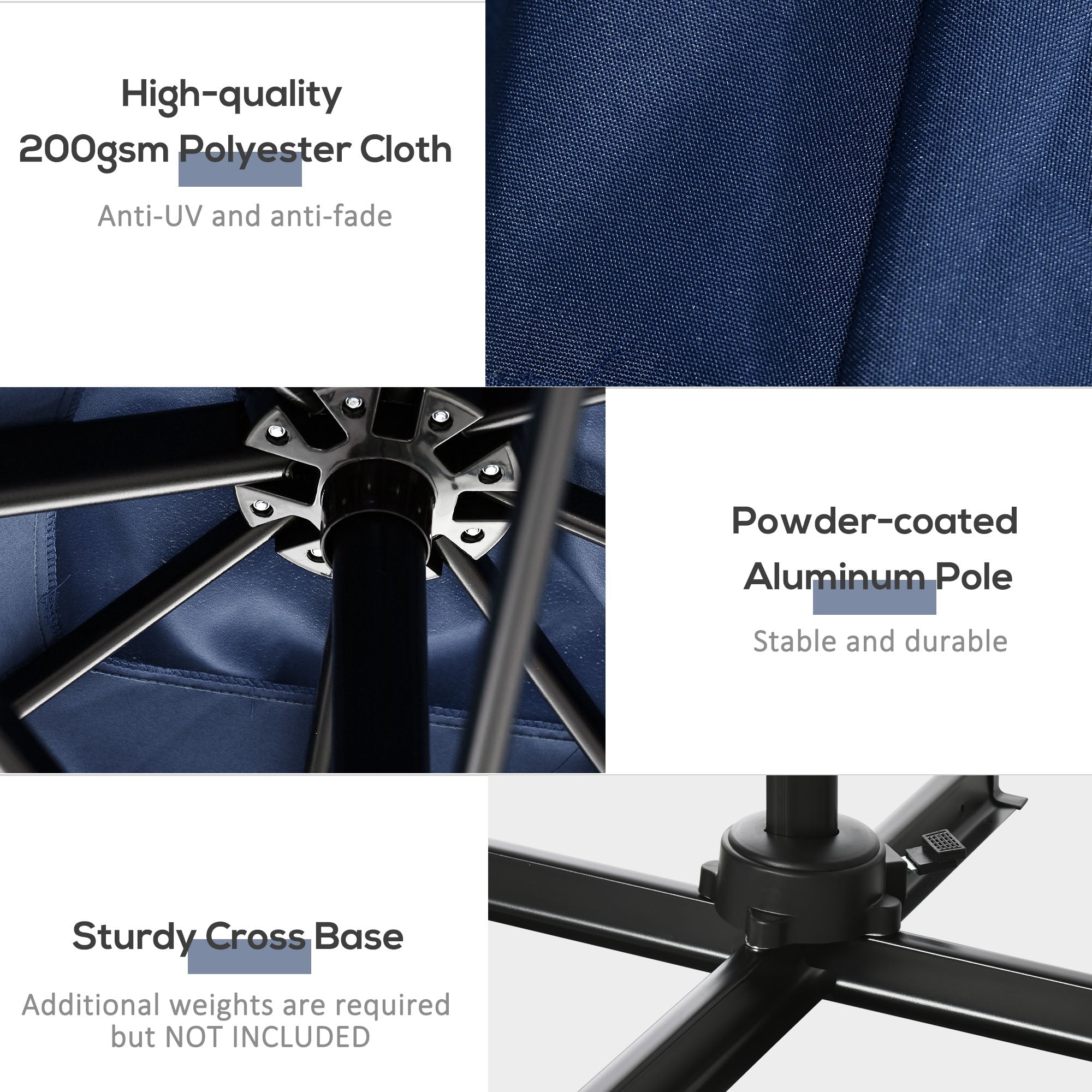 Outsunny Square Patio Hanging Offset Umbrella 8' x 8' Aluminum Cantilever Crank Market Parasol 360° Rotation Cross Base Dark Blue 