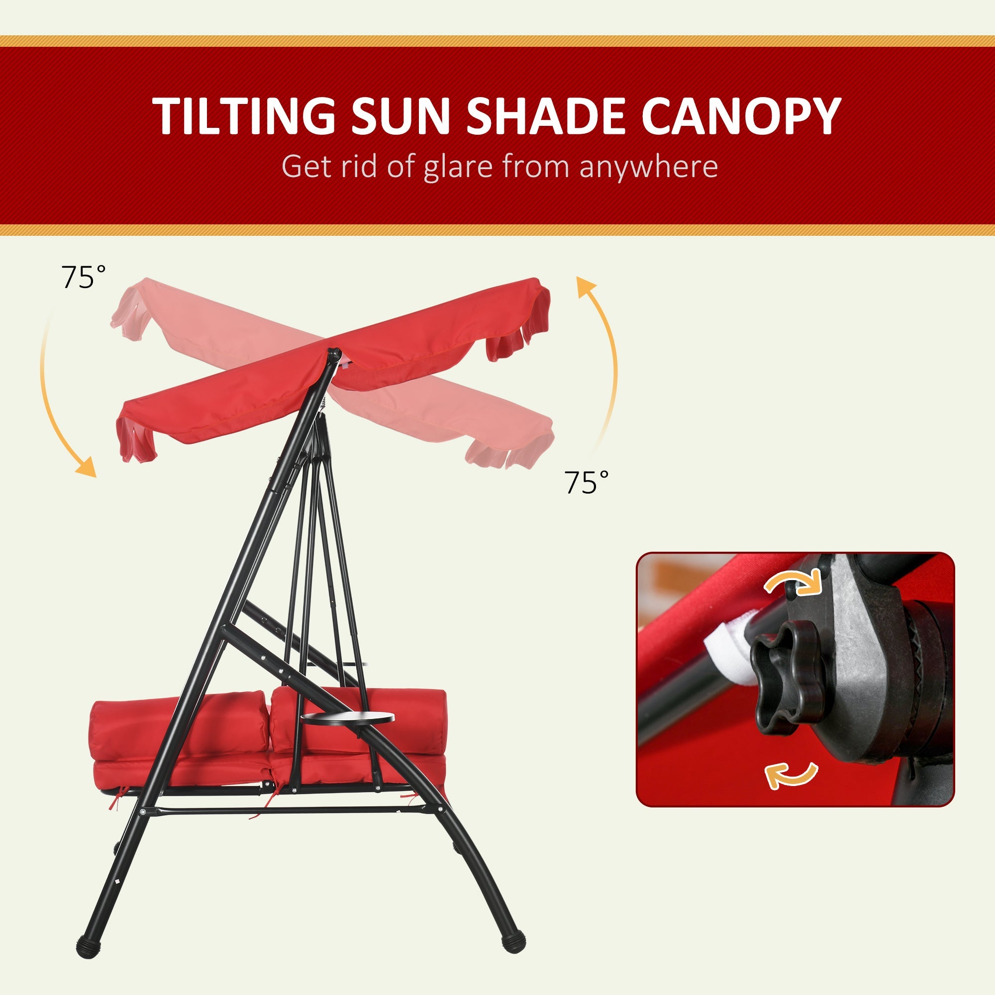 Outsunny 3-Seat Outdoor Patio Swing Chair: Converting Flat Bed, Canopy Glider with Adjustable Shade, Removable Cushion, Pillows 