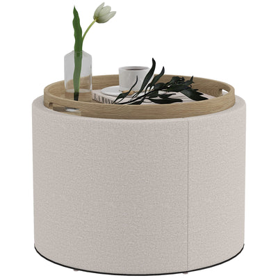 HOMCOM Unique 22" Round Coffee Table Cream White with Storage Removable Tray Non-slip Footpads for Living Room 