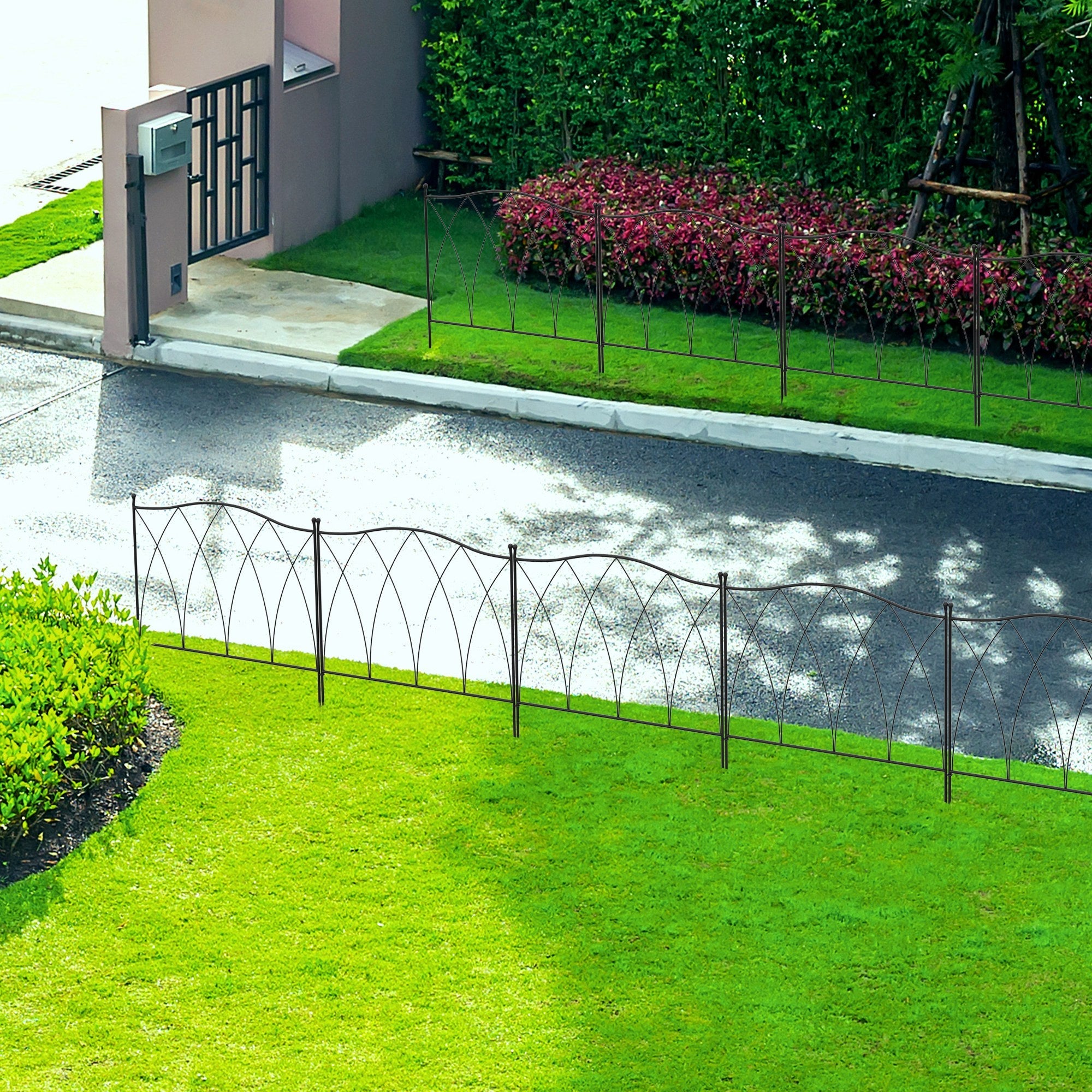 Outsunny 5-Piece 24"x10' Metal Wire Fence: Landscape Flower Bed Edging, Animal Barrier, Black 