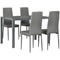 HOMCOM Dining Table Set for 4 5-Piece Rectangular Glass Kitchen Table With Chairs Metal Frame Faux Leather Grey
