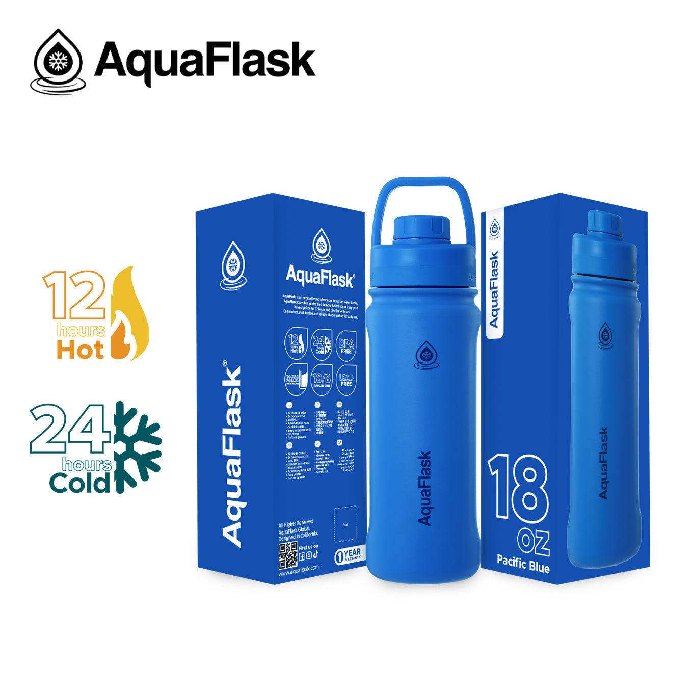 AquaFlask Original Vacuum Insulated Water Bottles 530ml (18oz) 