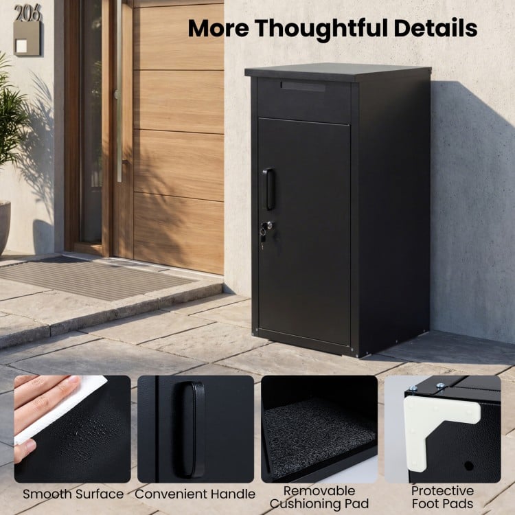 Package Delivery Box with Anti-Theft Board and Lockable Door-Black
