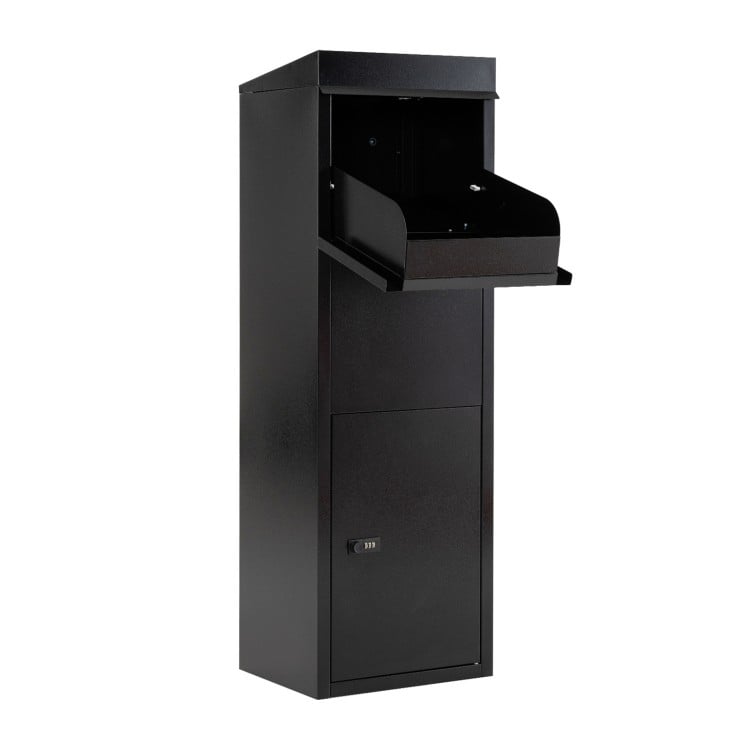 Package Delivery Box for Outside with Anti-Theft Baffle Sloped Roof-Black