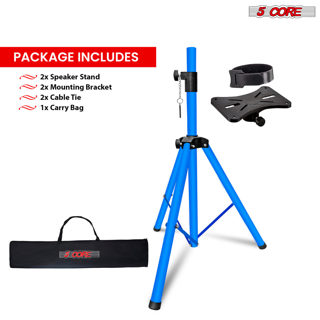 5 Core Speaker Stand Tripod Floor Adjustable Up to 48 Inch DJ Studio Monitor Stands Pole Mount Pair SKY BLUE