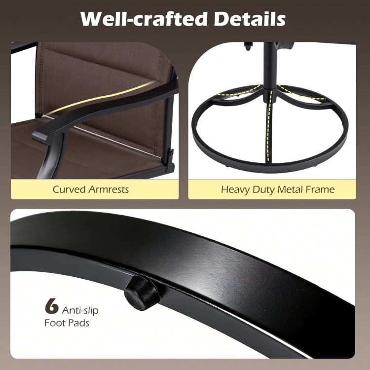 Padded Patio Swivel Chairs Set of 2 Ergonomic Outdoor Dining Chairs with Breathable Fabric-Brown
