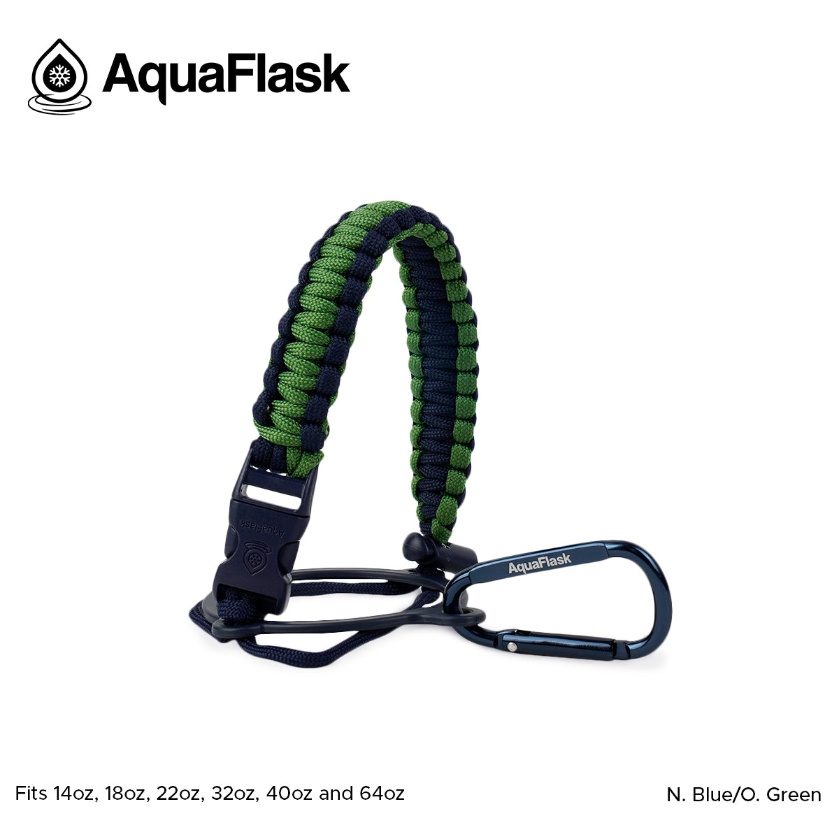 AquaFlask 14–64 oz Paracord Handle with Carabiner Clip – Durable Carry Strap for Water Bottles 