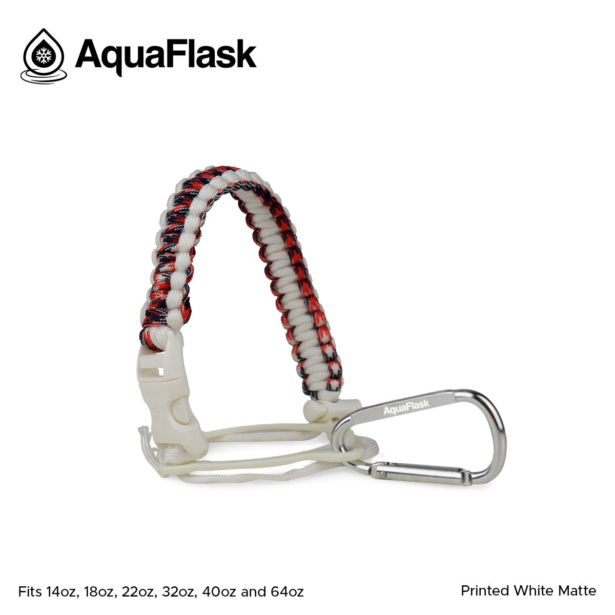AquaFlask 14–64 oz Paracord Handle with Carabiner Clip – Durable Carry Strap for Water Bottles 
