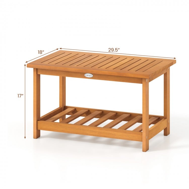 Patio Acacia Wood Coffee Table 2-Tier Rectangular Center Table