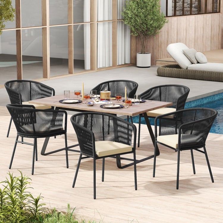 Patio Chairs Set of 4 with Seat Cushion and Curved Backrest for Patio-Black