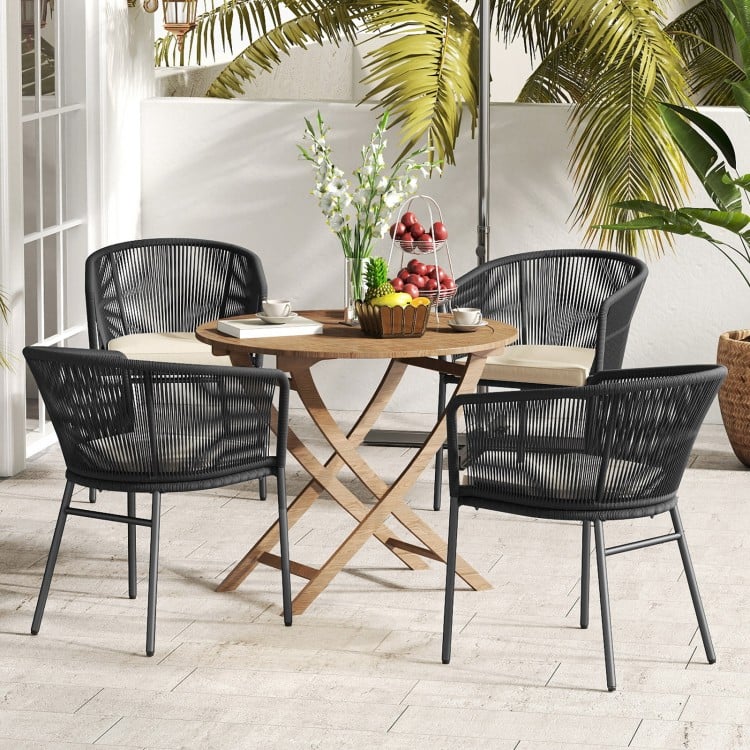 Patio Chairs Set of 4 with Seat Cushion and Curved Backrest for Patio-Black