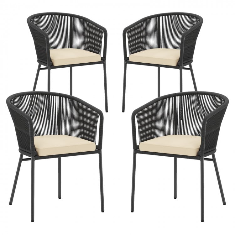 Patio Chairs Set of 4 with Seat Cushion and Curved Backrest for Patio-Black