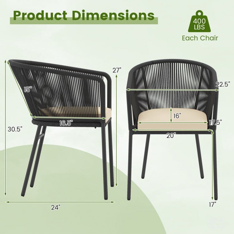 Patio Chairs Set of 4 with Seat Cushion and Curved Backrest for Patio-Black
